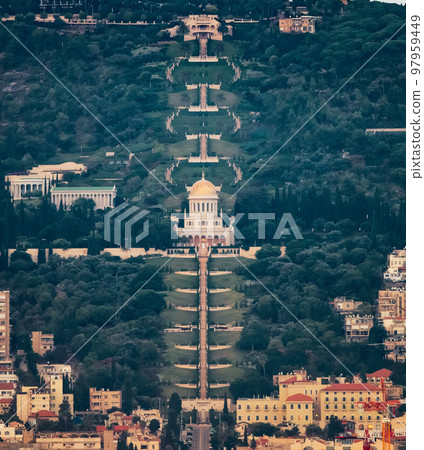 Bahai Gardens in Haifa, Israel. Tourist Attraction 97959449