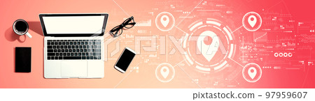 Map pin concept with a laptop computer 97959607