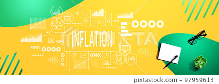 Inflation theme with notebook and pen 97959613