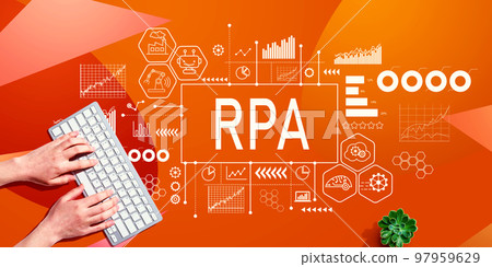 Robotic Process Automation theme with person using computer keyboard 97959629