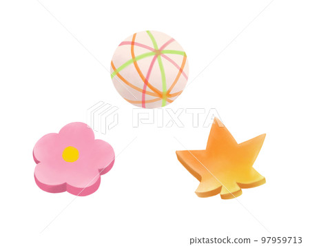 可愛裝飾豆腐（球形、花形、楓葉形）的寫實水彩插圖集 97959713