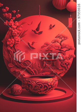 Chinese New Year Festival with red tone color background. 3D illustration Chinese New Year Festival with red tone color background. 3D illustration 97959816