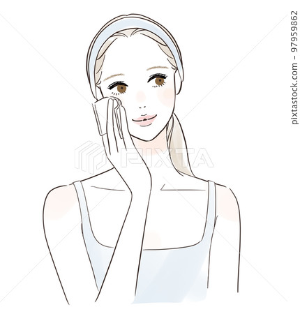 Smiling woman taking care of her skin with cotton Smiling woman taking care of her skin with cotton 97959862