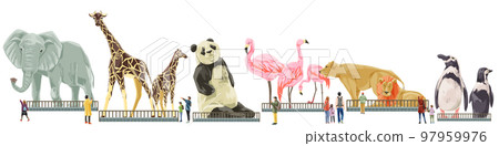 動物園動物大集合手繪水彩風格插畫 97959976