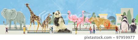 動物園動物大集合手繪水彩風格插畫 97959977