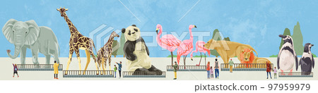 動物園動物大集合手繪水彩風格插畫 97959979