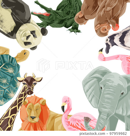 Zoo animals large collection frame hand drawn watercolor style illustration 97959982