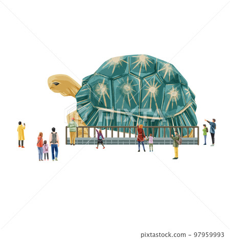 人們在動物園裡看海龜的手繪水彩風格插圖 人們在動物園裡看海龜的手繪水彩風格插圖 97959993