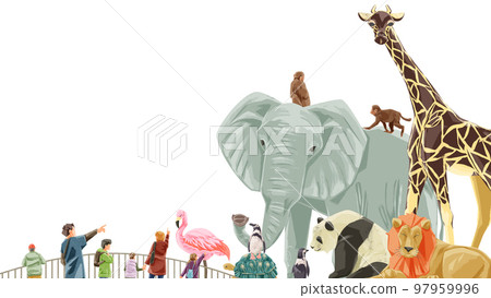 Zoo animals large collection frame hand drawn watercolor style illustration Zoo animals large collection frame hand drawn watercolor style illustration 97959996