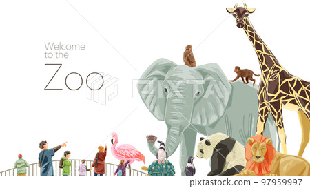 Zoo animals large collection frame hand drawn watercolor style illustration Zoo animals large collection frame hand drawn watercolor style illustration 97959997