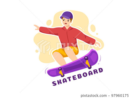 Skateboard Illustration with Skateboarders Jump using Board on Springboard in Skatepark in Extreme Sport Flat Style Cartoon Hand Drawn Templates 97960175