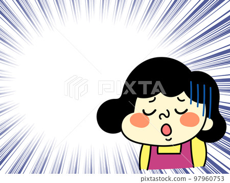 Comical female character illustration material with concentration line and sad expression 97960753