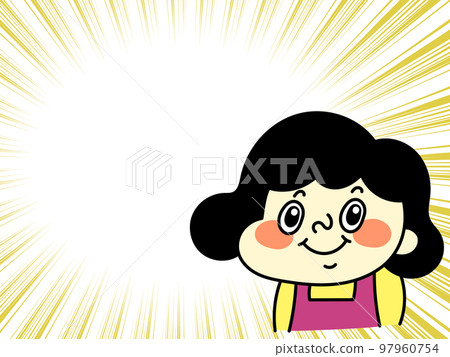 Comical female character illustration material with concentration line and smile 97960754