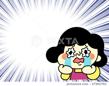 哭著集中線和淚水的滑稽女性角色插畫素材 97960760