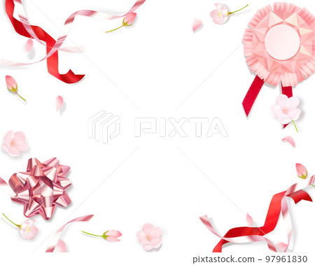 Light pink cute cherry blossoms and origami hoop decoration and medal-white back frame background material Light pink cute cherry blossoms and origami hoop decoration and medal-white back frame background material 97961830