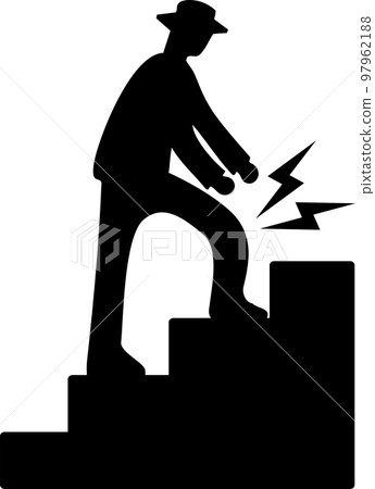 一個膝蓋受傷，似乎很難爬樓梯的男人的剪影 97962188