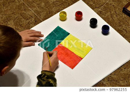 The flag of Benin is painted with watercolors. 97962255