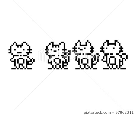 Pixel cartoon 1bit cat characters. 97962311