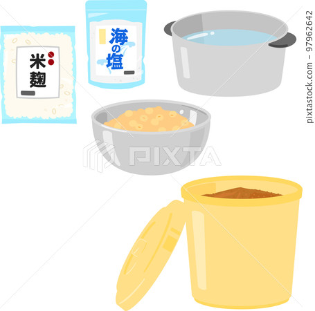 味噌的配料和準備好的味噌 97962642