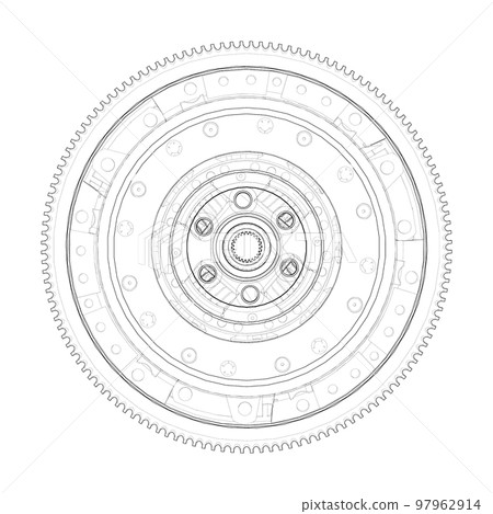 Sketch of clutch basket for the car. Vector Sketch of clutch basket for the car. Vector 97962914