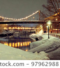 Illuminated river and bridge 97962988