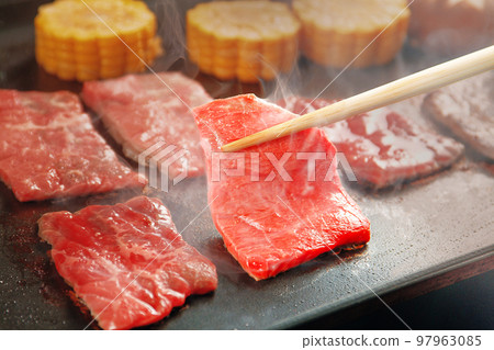 Yakiniku image on a hot plate Yakiniku image on a hot plate 97963085