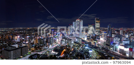 [Urban landscape] Night view of central Nagoya Large panorama 97963094