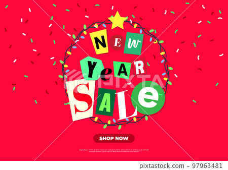 New year sale banner template design. Big sale event on red background. Social media, shopping online. vector New year sale banner template design. Big sale event on red background. Social media, shopping online. vector 97963481