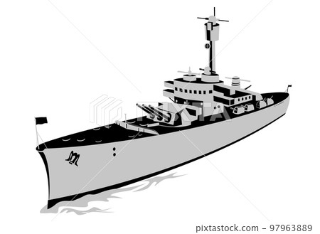 World War Two Torpedo Boat Destroyer Battleship at Sea Aerial View Retro Style World War Two Torpedo Boat Destroyer Battleship at Sea Aerial View Retro Style 97963889