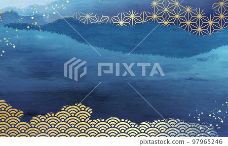 Abstract blue vector illustration background of hemp leaf and Qinghai wave Abstract blue vector illustration background of hemp leaf and Qinghai wave 97965246