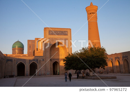 Minaret Kalon and Madrassah Miri Arab. Ensemble Poyi-Kalon. Bukhara. Uzbekistan. 05.05.2019 97965272