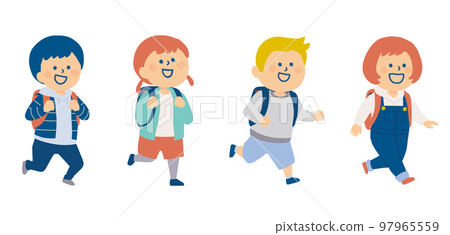 Illustration of an elementary school student carrying a school bag 97965559