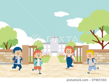 Illustration of elementary school students going to school Illustration of elementary school students going to school 97965560