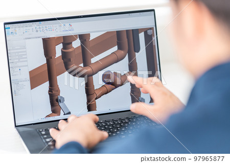 Three-dimensional CAD three-dimensional 3DCG building equipment design electronic mixer faucet businessman Three-dimensional CAD three-dimensional 3DCG building equipment design electronic mixer faucet businessman 97965877