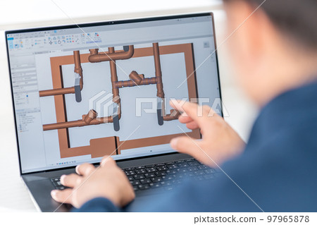 Three-dimensional CAD three-dimensional 3DCG building equipment design electronic mixer faucet businessman Three-dimensional CAD three-dimensional 3DCG building equipment design electronic mixer faucet businessman 97965878