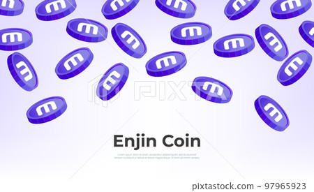 Enjin Coin (ENJ) coin falling from the sky. ENJ cryptocurrency concept banner background. Enjin Coin (ENJ) coin falling from the sky. ENJ cryptocurrency concept banner background. 97965923