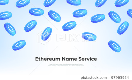 Ethereum Name Service (ENS) coin falling from the sky. ENS cryptocurrency concept banner background. Ethereum Name Service (ENS) coin falling from the sky. ENS cryptocurrency concept banner background. 97965924