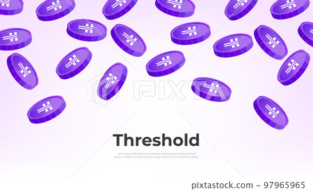 Threshold (T) coin falling from the sky. T cryptocurrency concept banner background. 97965965