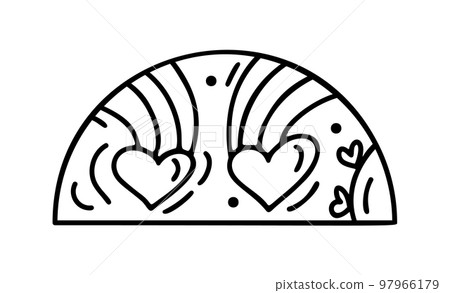 Hand drawn valentine vector heart constructor in half round frame. Romantic love composition illustration logo for greeting card, web design isolated holiday Hand drawn valentine vector heart constructor in half round frame. Romantic love composition illustration logo for greeting card, web design isolated holiday 97966179