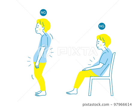 Illustration set material of a man with bad posture 97966614