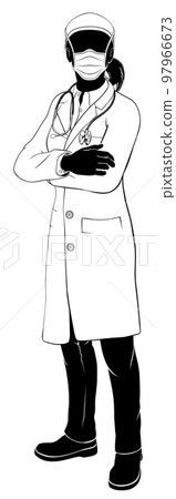 Doctor Woman PPE Mask Silhouette 97966673