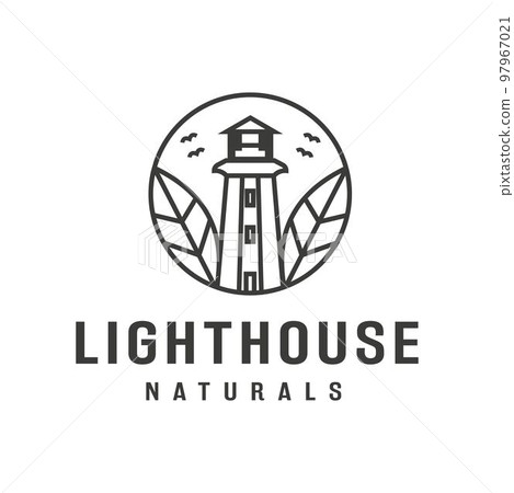 Naturals two leaf Lighthouse illustration design logo, vector, icon, symbol, garage, template 97967021