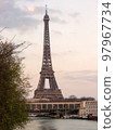 Eiffel Tower in Paris at sunset 97967734