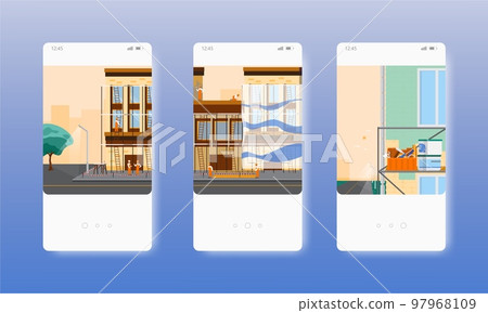 House building, repair, renovation services. Mobile app screens, vector website banner template. UI, web site design. House building, repair, renovation services. Mobile app screens, vector website banner template. UI, web site design. 97968109