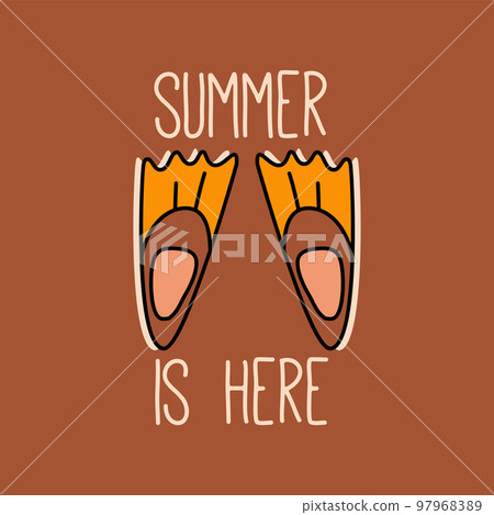 Summer concept design with flippers on brown background 97968389