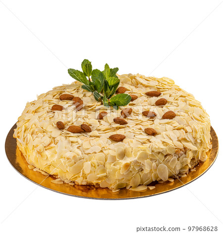 Whole round delicious almond cake Whole round delicious almond cake 97968628