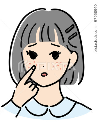 Girl suffering from acne on the cheeks 97968940