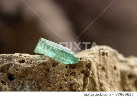 Raw Blue Tourmaline Crystal on Rough Stone 97969625