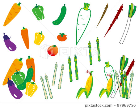 Set of green yellow and root vegetables and summer vegetables 97969750