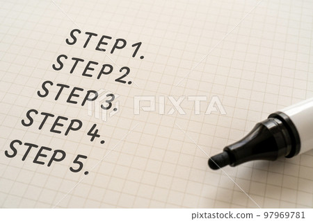 Paper and marker written STEP1 to STEP5 97969781